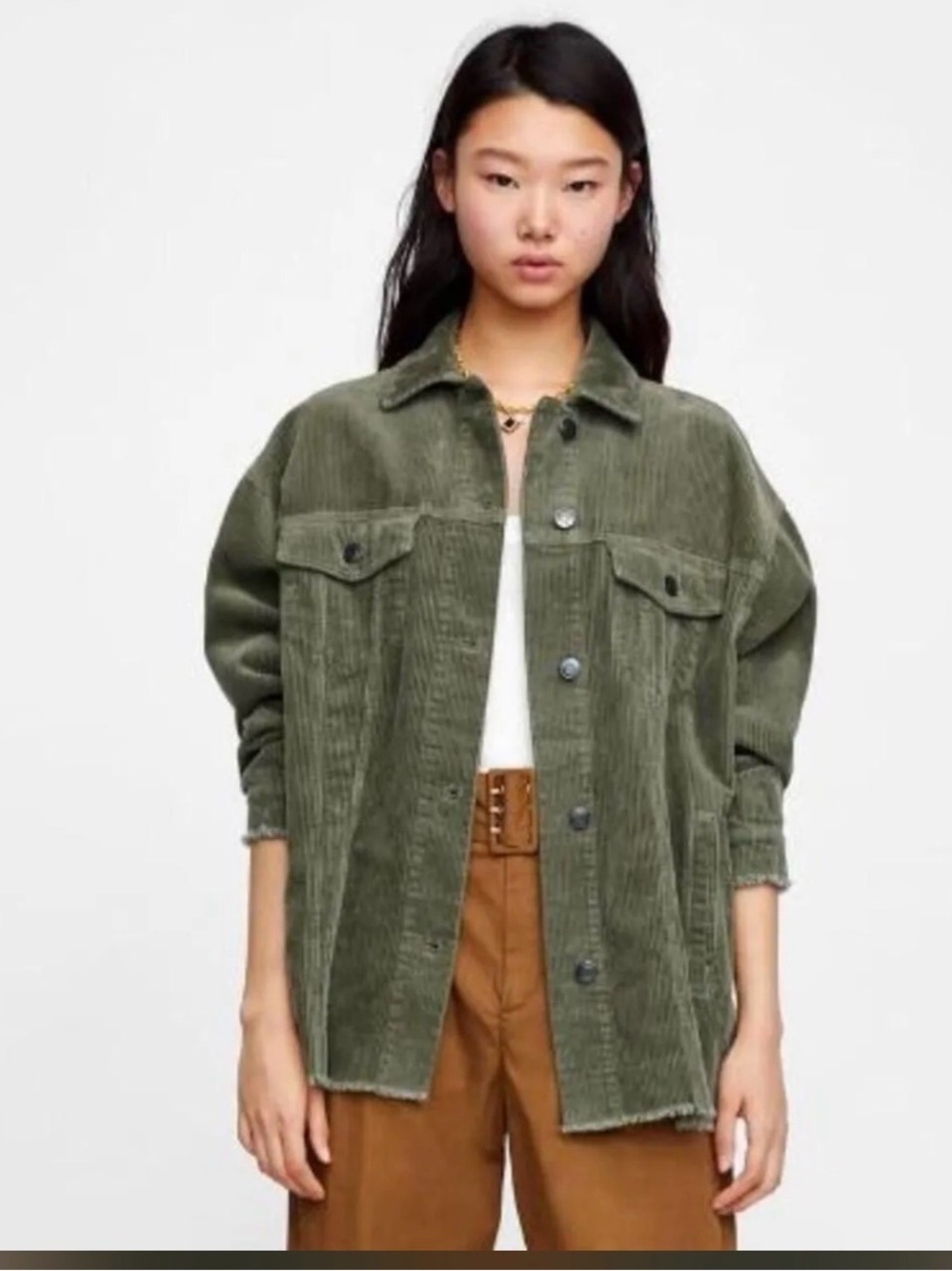 Zara Olive Green Corduroy Shirt Jacket Size M w pockets